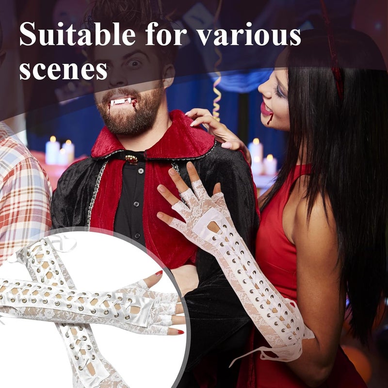 RainFlowwer Fingerless Gloves Steam Punk Goth Witch Long Elbow Arm Warmer Lace Sleeves for Costume Party Halloween Cosplay - Image 5